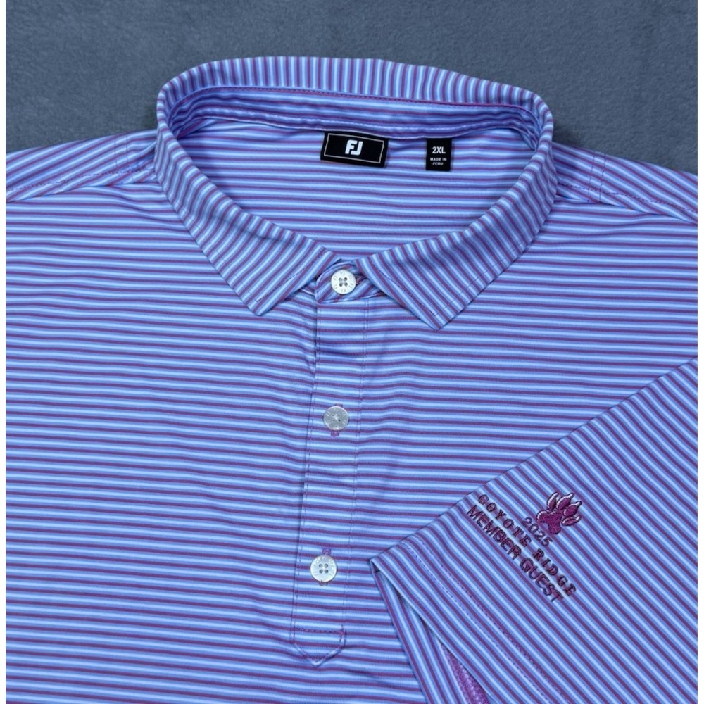 Footjoy Golf Polo Shirt Mens XXL Performance Stripes Coyote Ridge Member USA